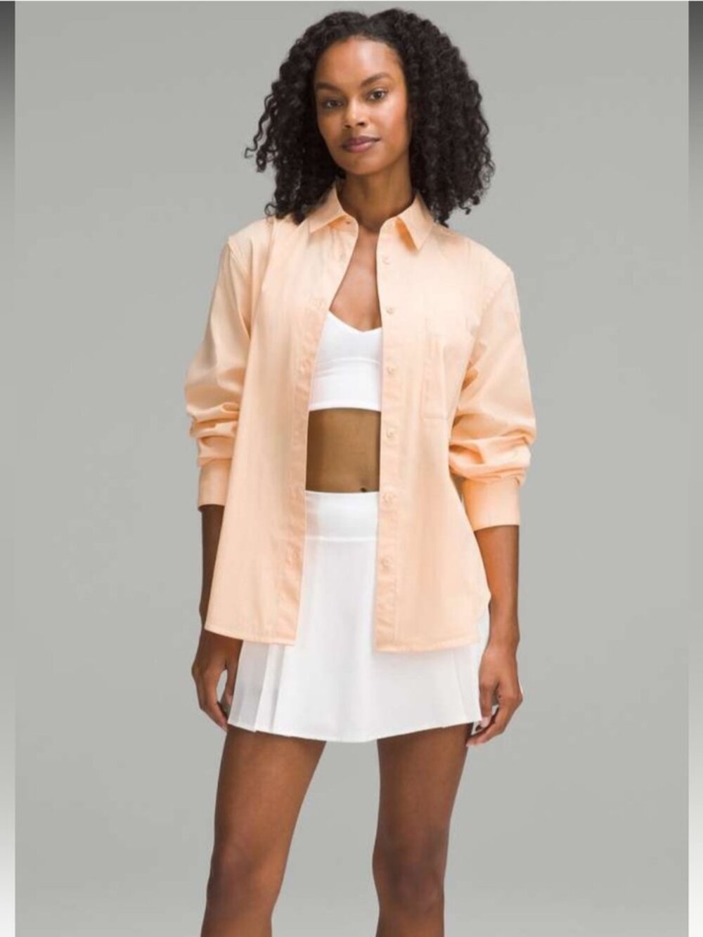 Lululemon Relaxed-Fit Cotton-Blend Poplin Button-Down Shirt XL Peach Bellini